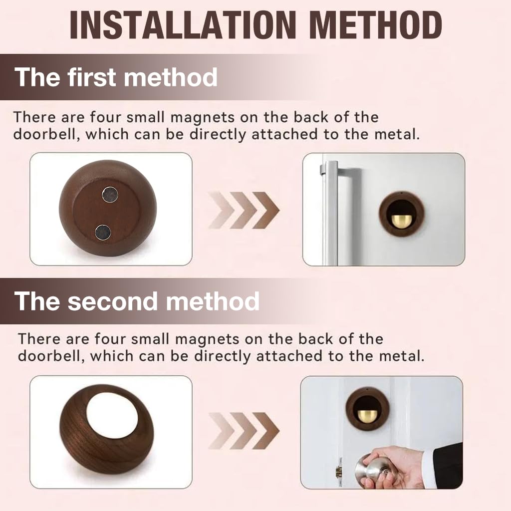 HASTHIP Door Bell for Home with Self-Adhesive Magnetic Mount and Walnut Brass Design | Serene Acoustic Chime