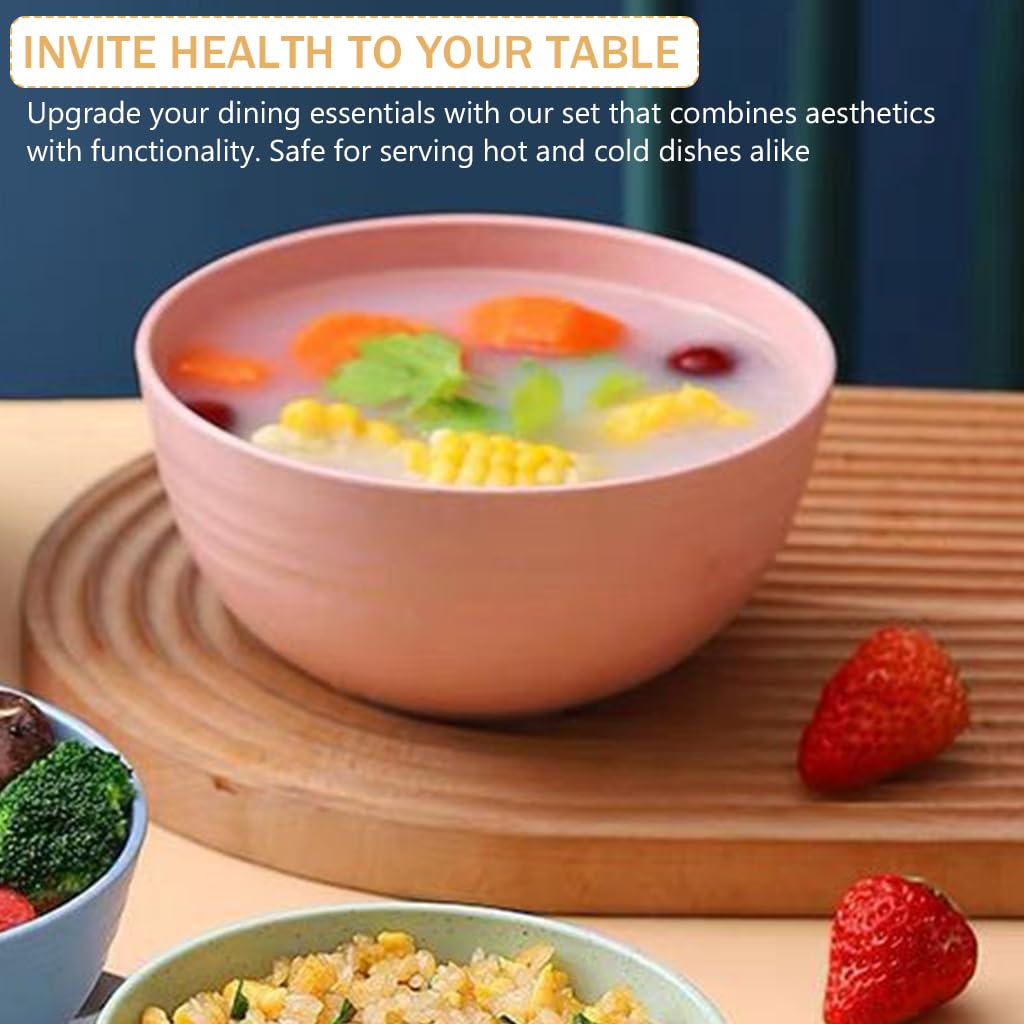 HASTHIP Cereal Bowls Set of 4 for Everyday Dining with 350ml Capacity and Wheat Straw Fiber | BPA-Free Microwave Safe Tableware for Kitchen