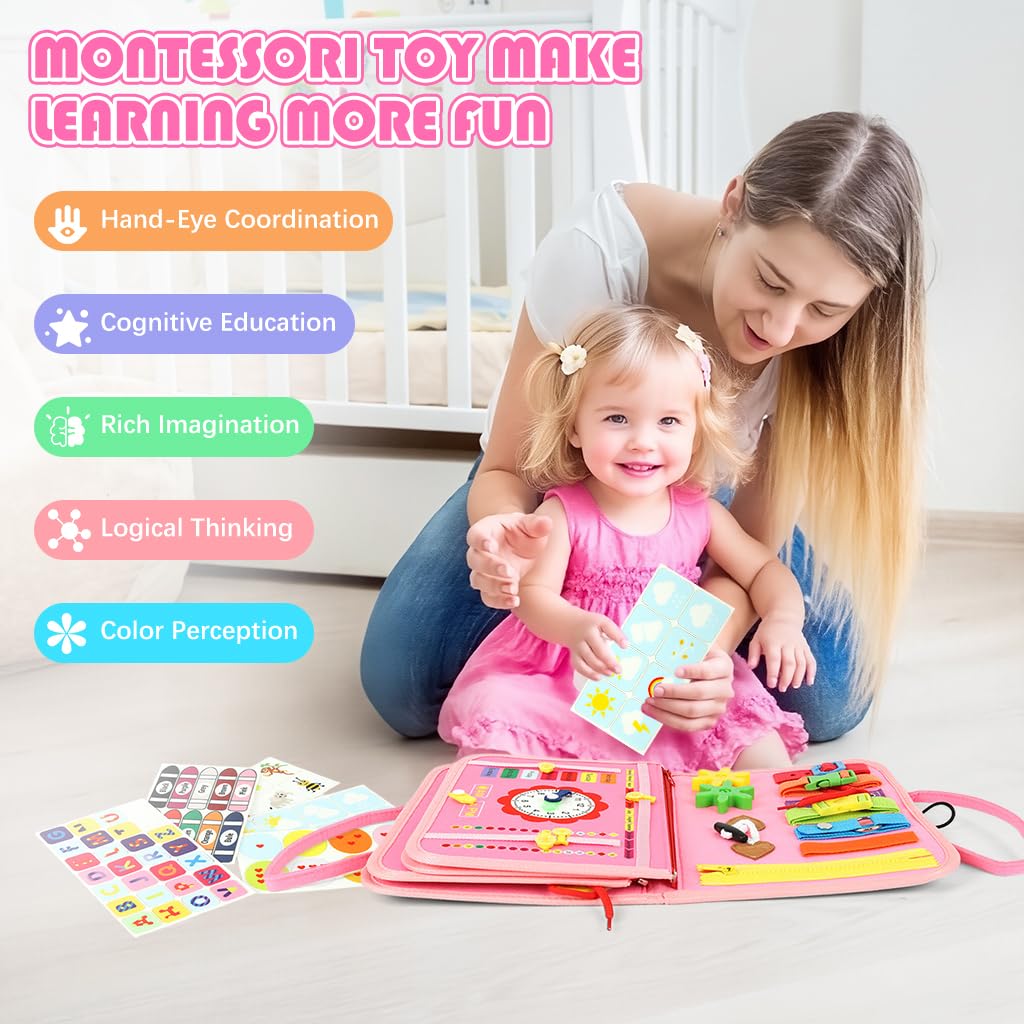 SNOWIE SOFT Dinosaur Busy Binder for Toddlers 1-3 with Felt Pages | Montessori Travel Quiet Book