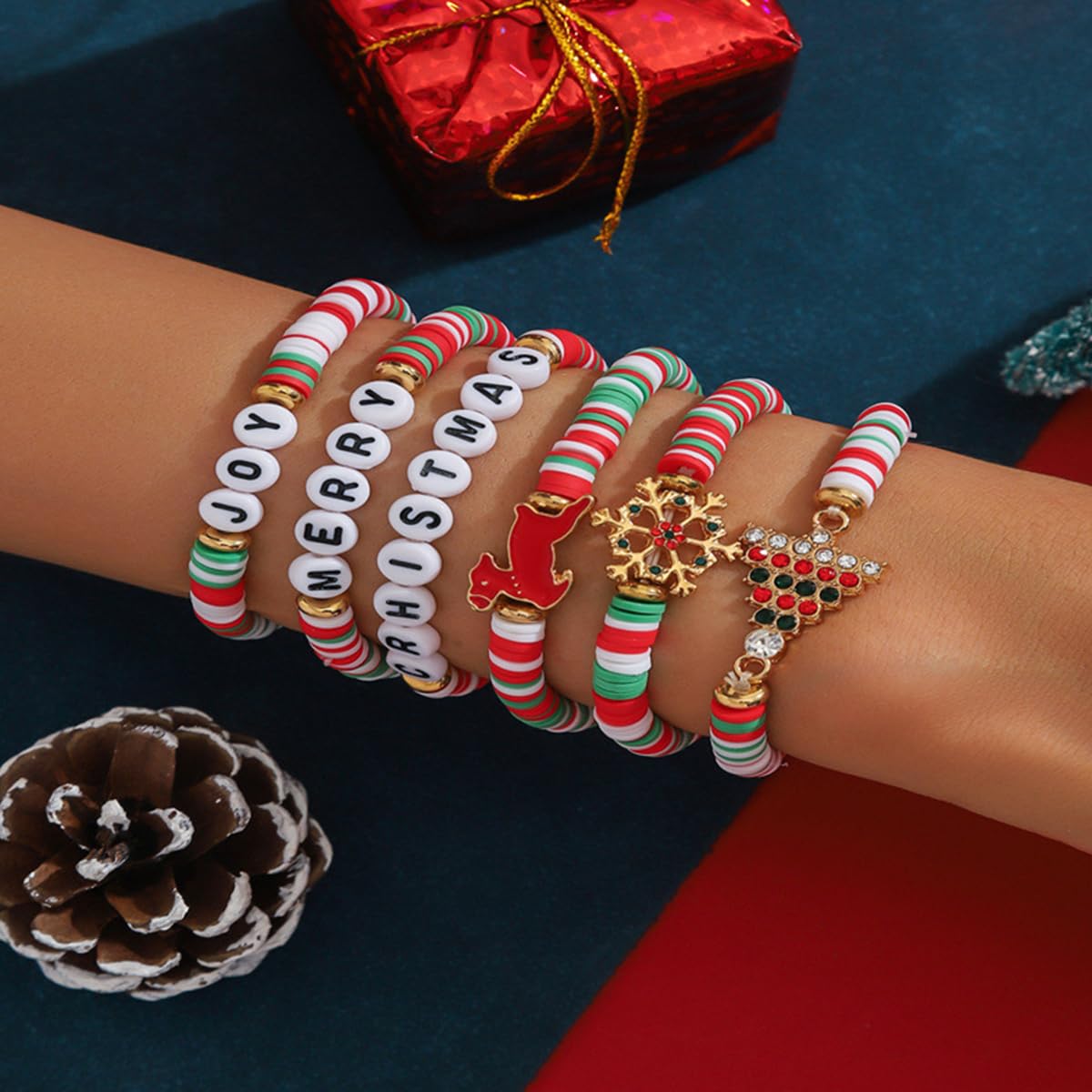 SANNIDHI Christmas Bracelets Set of 6Pcs with Colorful Clay Beads for Sisters and Girls | Festive Jewelry Gift