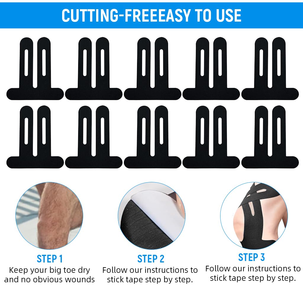 HANNEA Kinesiology Tape for Knee Pain Relief featuring T Shape Design and 10PCS Pack | Latex Free Elastic Support