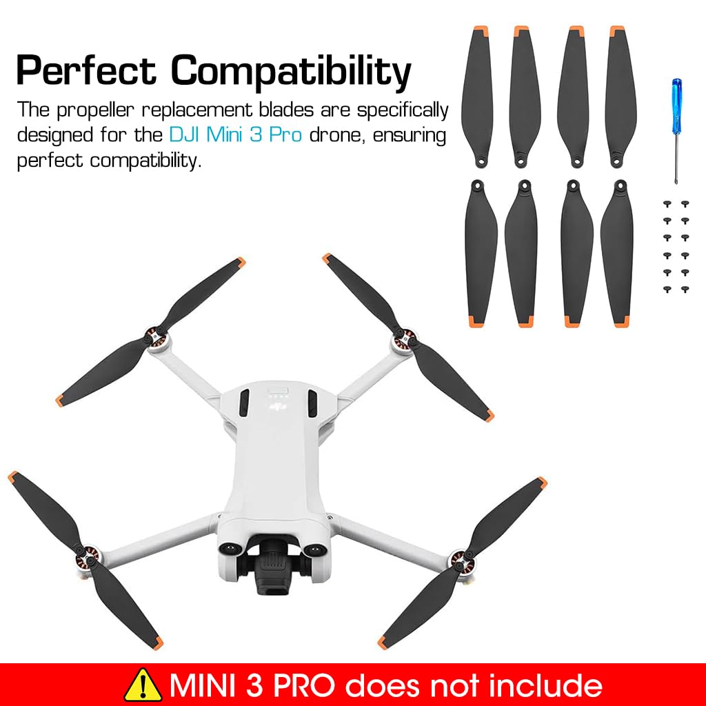[Second-hand]ZORBES@ Dji Mini 3 Pro Propeller, 8Pcs Dji Mini 3 Propeller Blades Replacement, Ultral Lightweight Silent Flight Propeller Set With Screwdriver 12 Screws, Low Noise Replacement Drone Wings