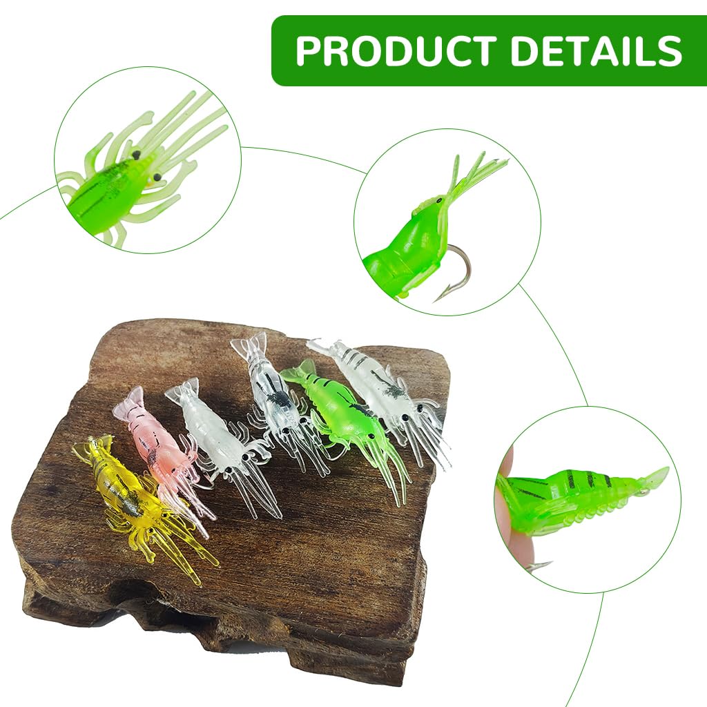 Proberos Fishing Lures Kit 20 pcs 1.6 in Shrimp Shape Baits with J Hook & 6 Colors for Freshwater | Saltwater