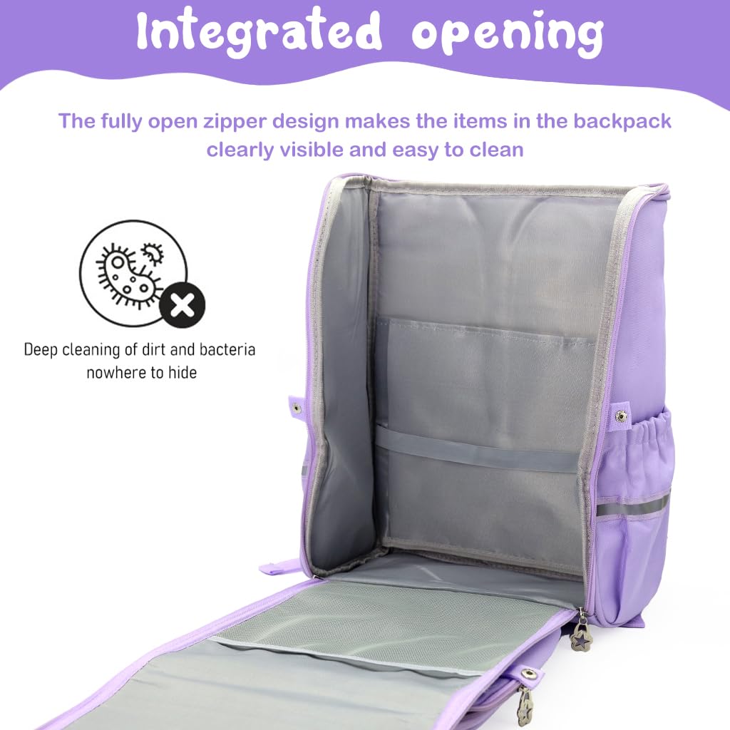 PALAY Unicorn Backpack for Girls featuring 31x21x42cm capacity with ergonomic padded straps | Purple waterproof school bag for kids 7–12