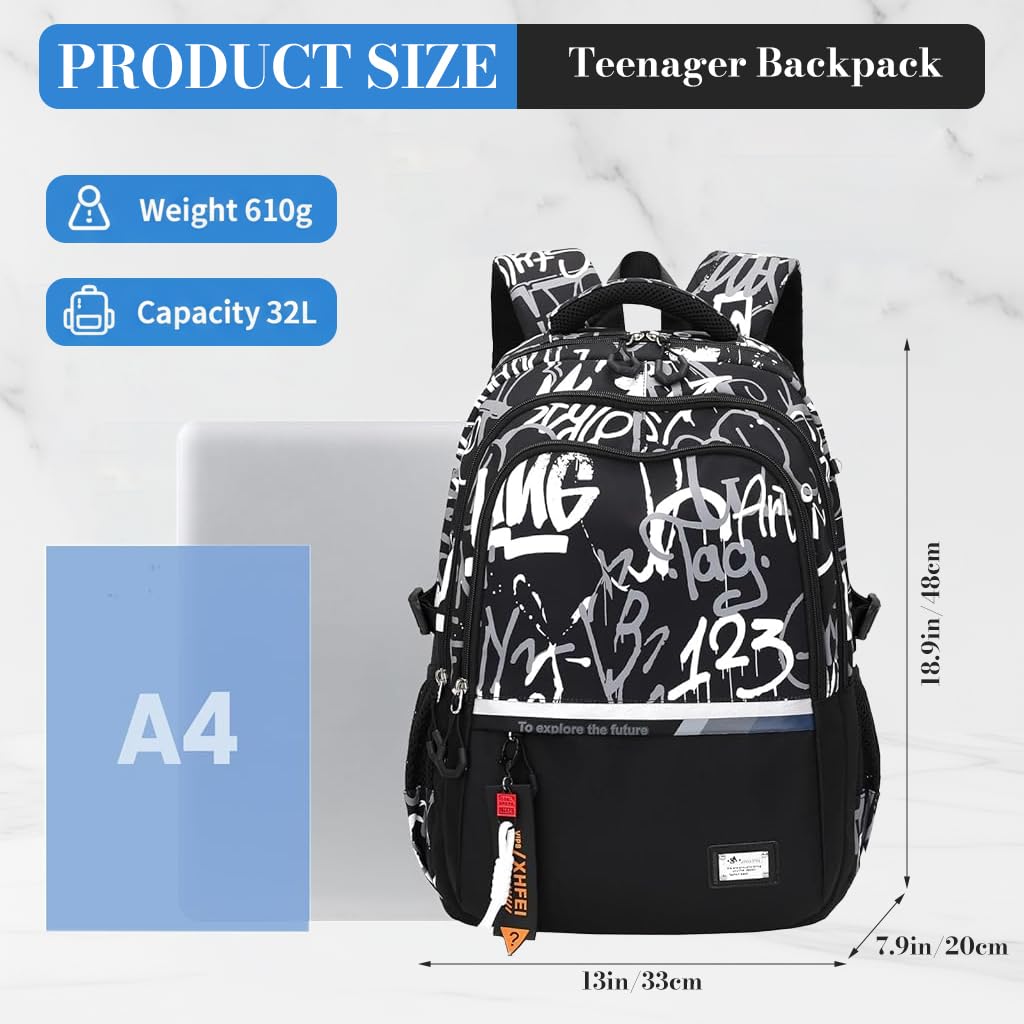 GUSTAVE Backpack for School and Travel with 32L Capacity featuring Ergonomic Design | Waterproof Nylon for Teens