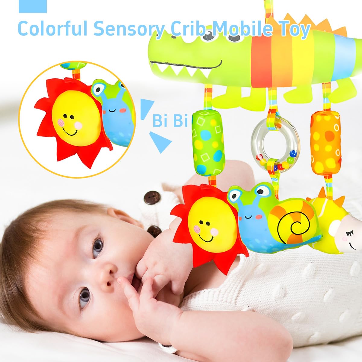 SNOWIE SOFT Baby Toys for 6 to 12 Months with Squeaky Device and Open Clasp | Soft Plush Sensory Hanging Toy for Stroller and Crib