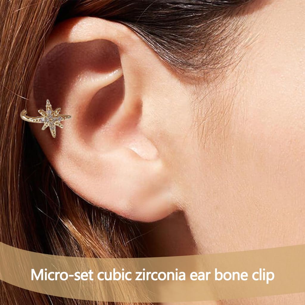 ZIBUYU Ear Cuffs Without Piercing for Women with Adjustable Zircon Star Design | Hypoallergenic Gold-Plated Jewelry