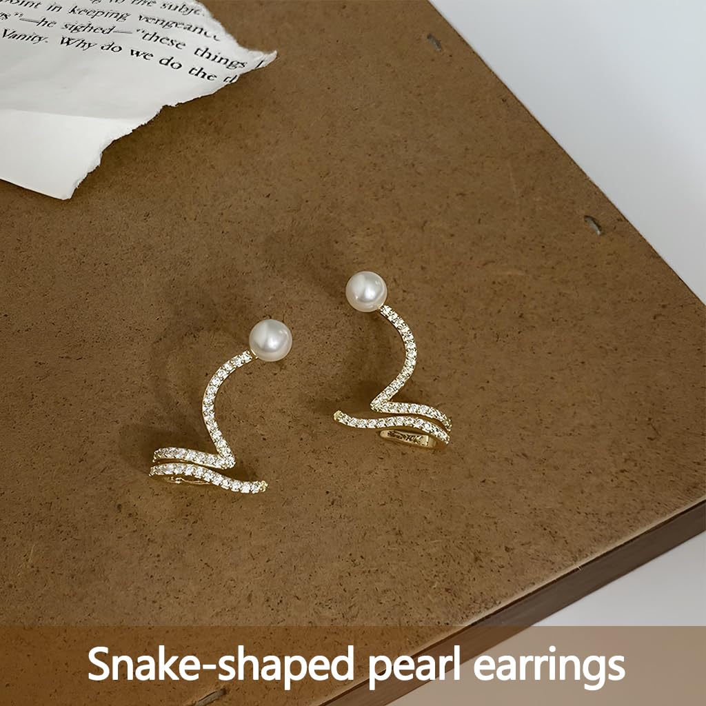 ZIBUYU Pearl Earrings for Weddings with Cubic Zirconia Climber Design | Elegant Gift for Women