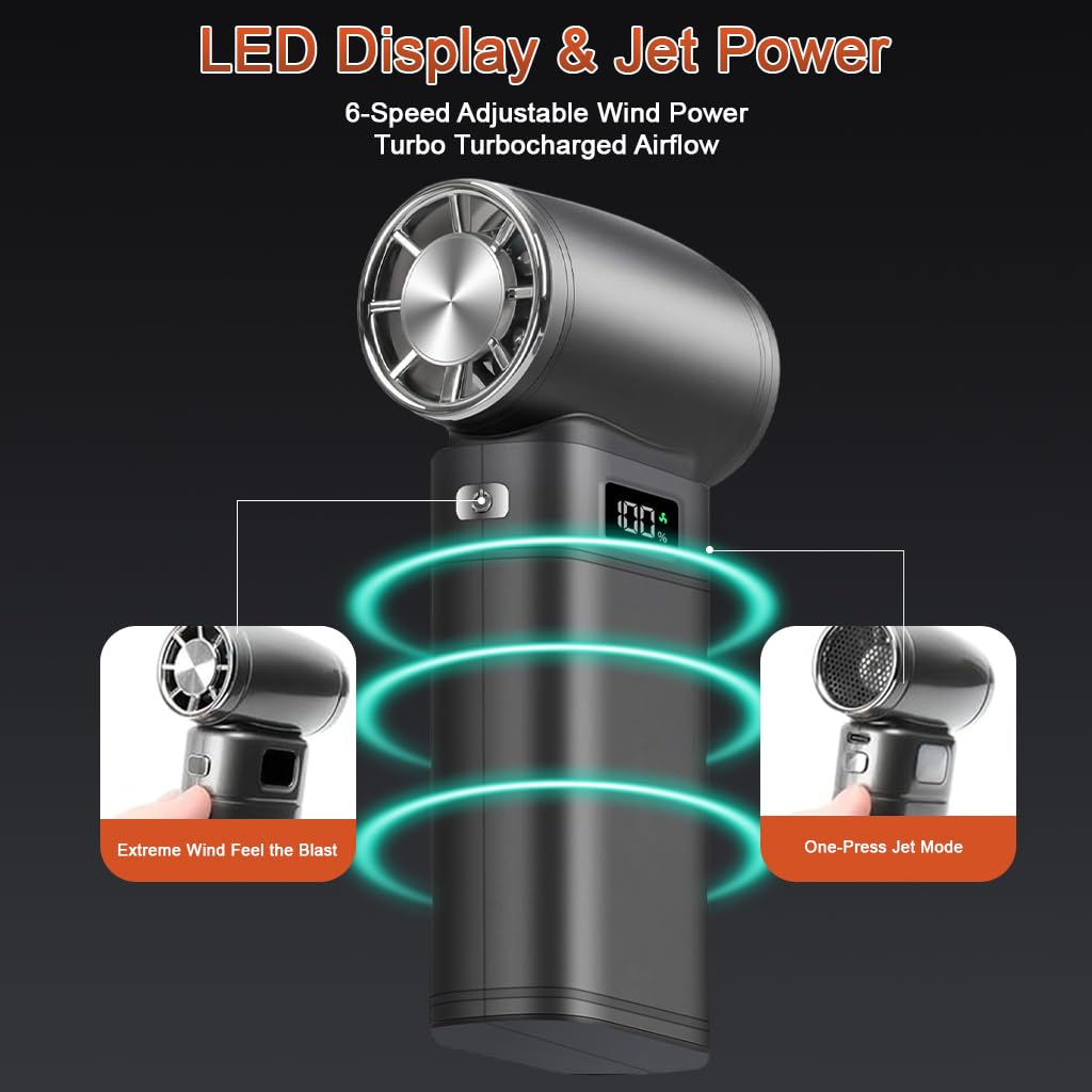 ZORBES Air Blower for Travel and Outdoor Use with 130000RPM Jet Power Turbo | 6000mAh Battery and LED Display
