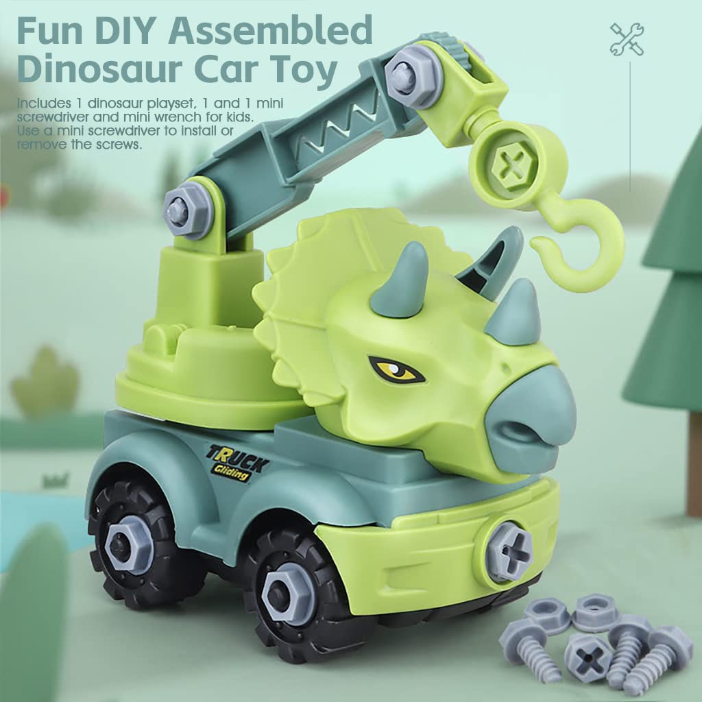 PATPAT Dinosaur Car Toy for Kids, Dinosaur Toys for Kids, Assembly Dinosaur Toy with Mini Toy Screwdriver and Wrench, STEM Building Blocks Toy Birthday Gifts for Boys Girls 3+ Years Old-Triceratops