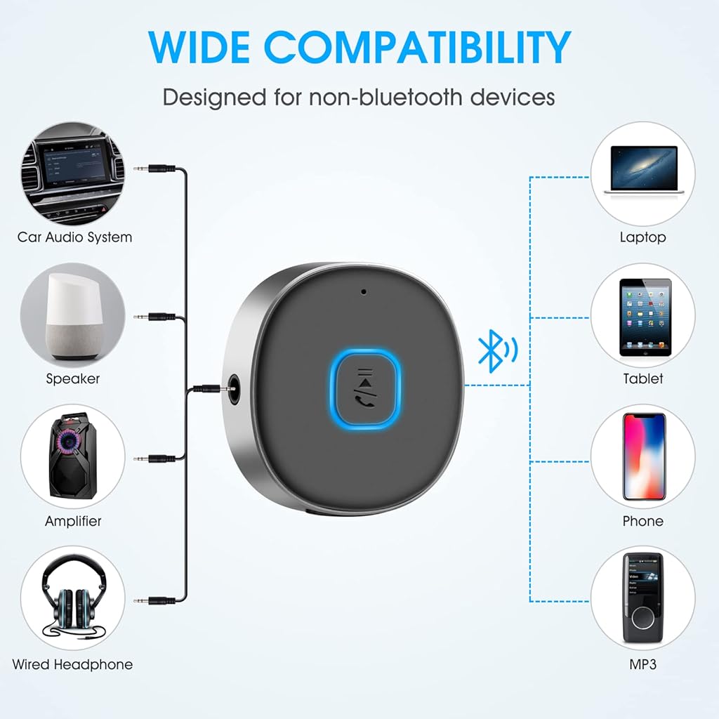 Verilux® Bluetooth 5.0 Receiver for Car, Wireless 3.5mm Jack Aux to Bluetooth Converter, Hands-Free Call Car Bluetooth Device, Bluetooth Adapter Connector for Car Stereo/ Home Theatre