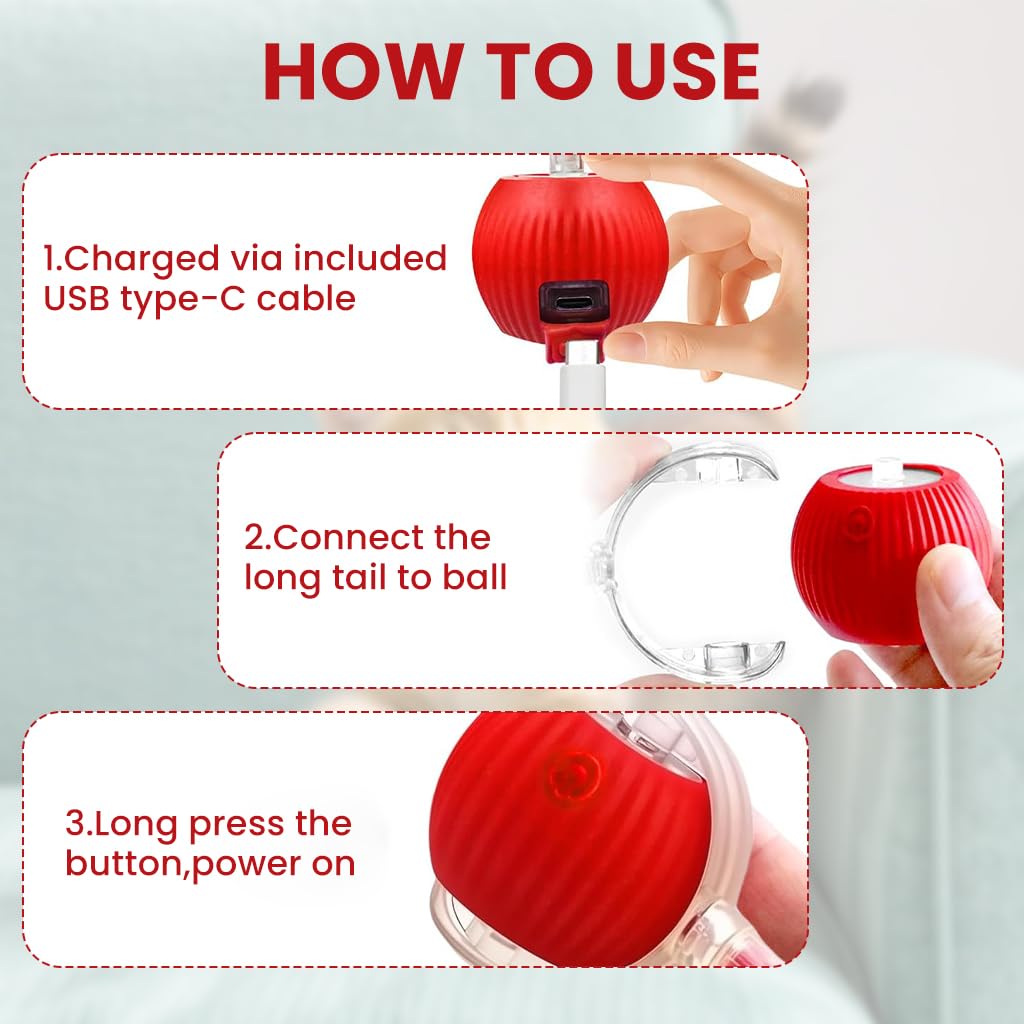 ZIBUYU Electric Cat Ball Toy for Interactive Play with 2 Speed Modes & USB Rechargeable Fun