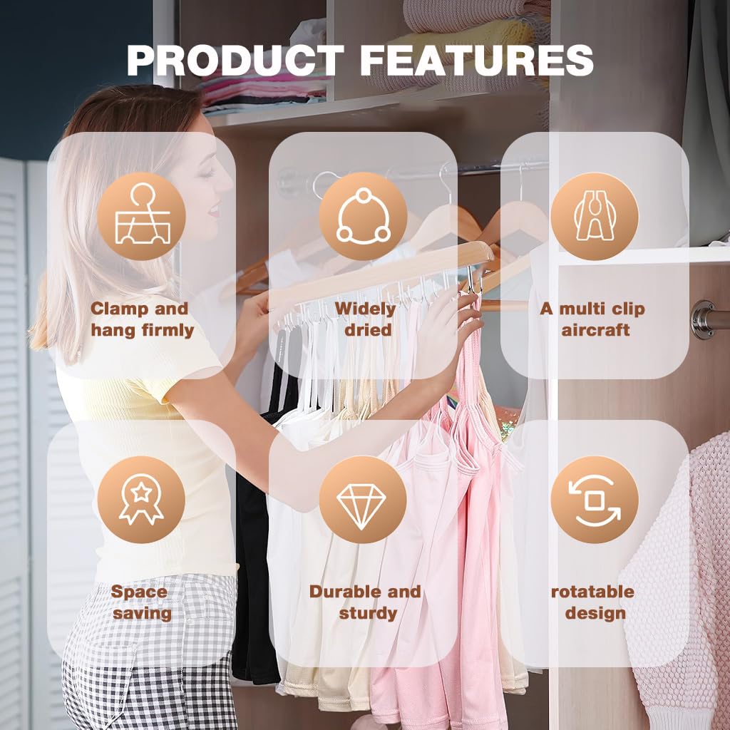 ZIBUYU Bra Hanger for Closet Organizer with Dual 40 Foldable Hooks and Solid Wood Frame | Space Saving Storage for Bras Tanks and Lingerie