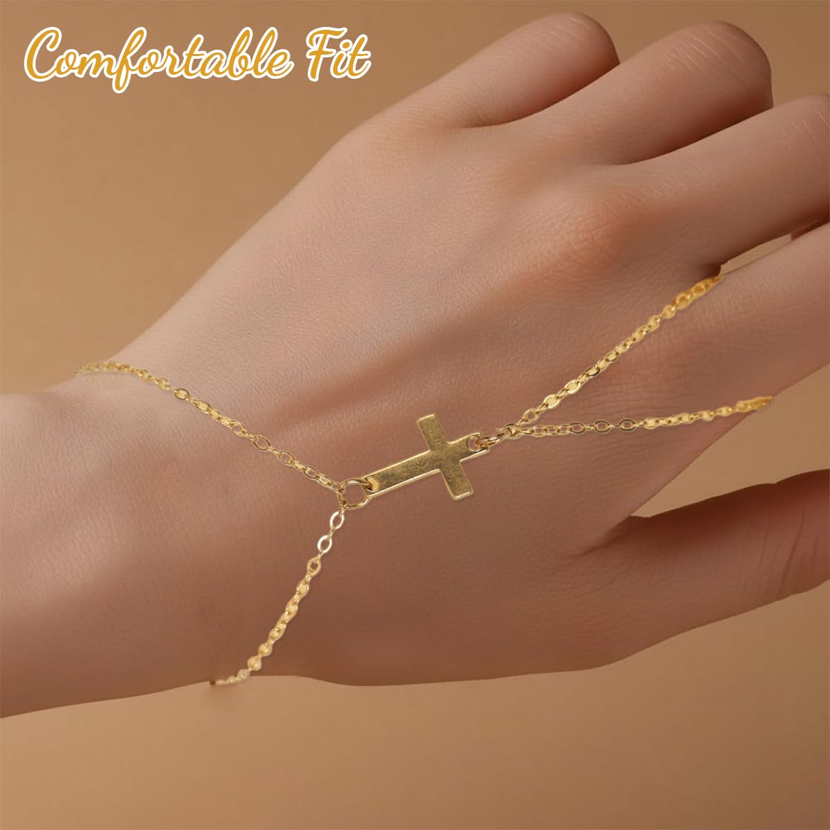 SANNIDHI Cross Bracelets for Women featuring Slim Gold Cross Pendant Link Chain | Elegant Hand Jewelry for Casual and Formal Wear