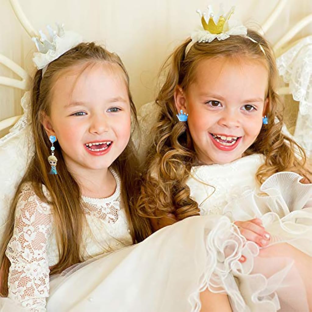 SANNIDHI Girls Clip-on Earrings Set for Dress Up with Soft Pad Grip | 6 Pairs Princess Elsa Jewelry Gift