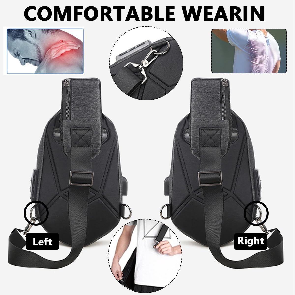 GUSTAVE Cross Body Bag for Outdoor Activities with 3-Digital Lock and USB Port | PVC 31×18×6 cm
