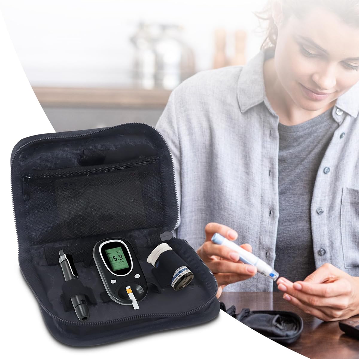 HANNEA Travel Glucose Meter Storage Bag for Insulin with Zipper Closure 15.5x11.5cm Oxford Cloth Organizer