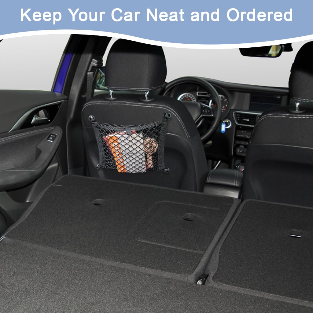 STHIRA Car Storage Organizer Nets 45x25cm for Sedan SUV featuring Screw-Fixed Nylon Mesh | 2Pcs Clutter-Free Trunk Utility