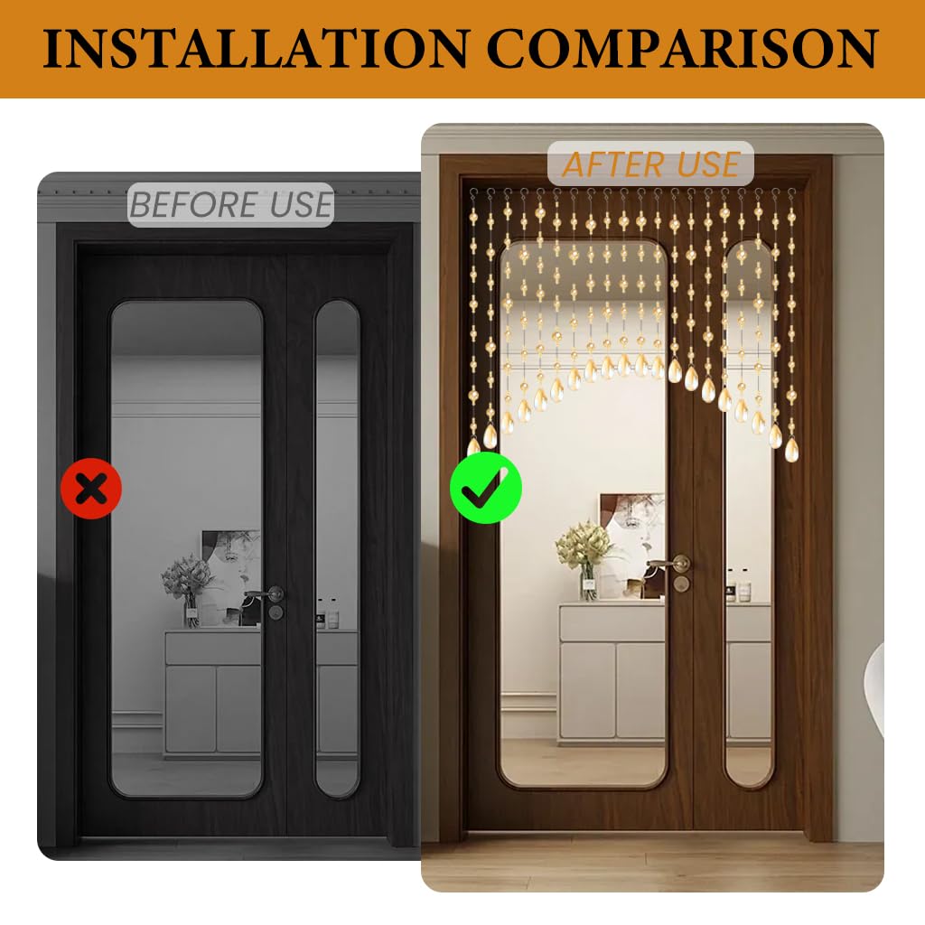 HASTHIP Crystal Strings Bead Curtains for 0.6-0.8M Doorways with Self-Adhesive Backing | Elegant Room Divider Decor