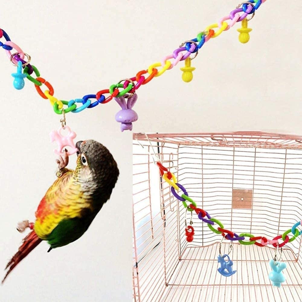 Qpets 9 in 1 Birds Toys Set Parrot Toy Chew Toy with Hanging Hammock Swing Bell Pet Climbing Ladders Love Birds Toys for Small Parakeets Cockatiels Conures Finches Budgie Macaw Parrots