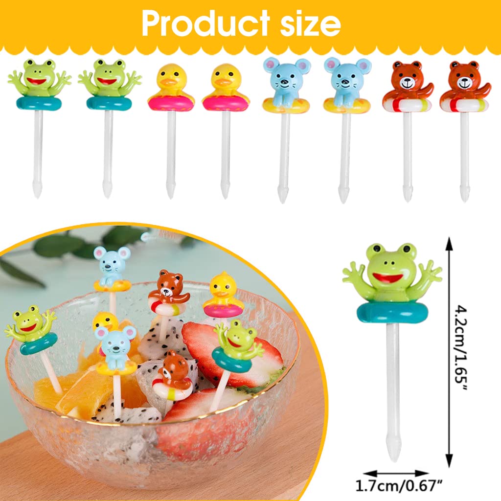 HASTHIP® 8 Pcs Food Fruit Forks for Kids, Swimming Ring Cute Animals Little Forks, Cartoon Fruit Food Toothpicks for Dessert Party Decor, Food Fruit Forks for Toddler, Reusable, Food Grade Plastic