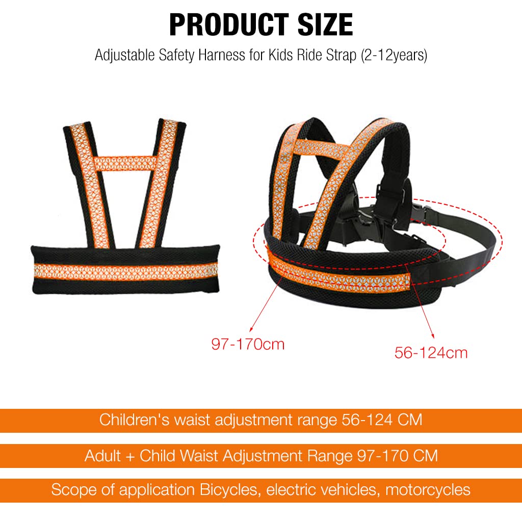 SNOWIE SOFT Kids Safety Belt for Two Wheeler with Reflective Strips and Quick Release Buckle | Adjustable 56–124 cm Harness for Children Aged 2–12