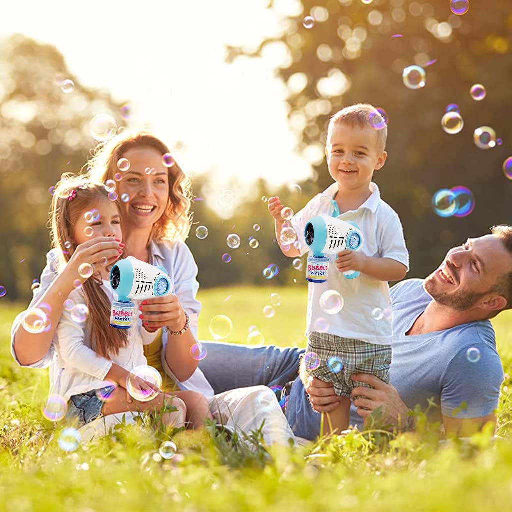 PATPAT Bubble Gun for Kids with 8-Nozzle LED Bubble Maker and 1 Bottle Refill Solution | Blue