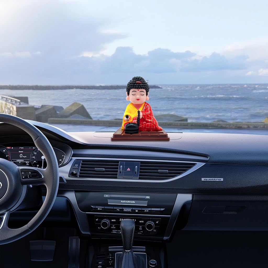 STHIRA Buddha Statue for Car Dashboard with Solar-Powered Moving Head | Peaceful Zen Decor