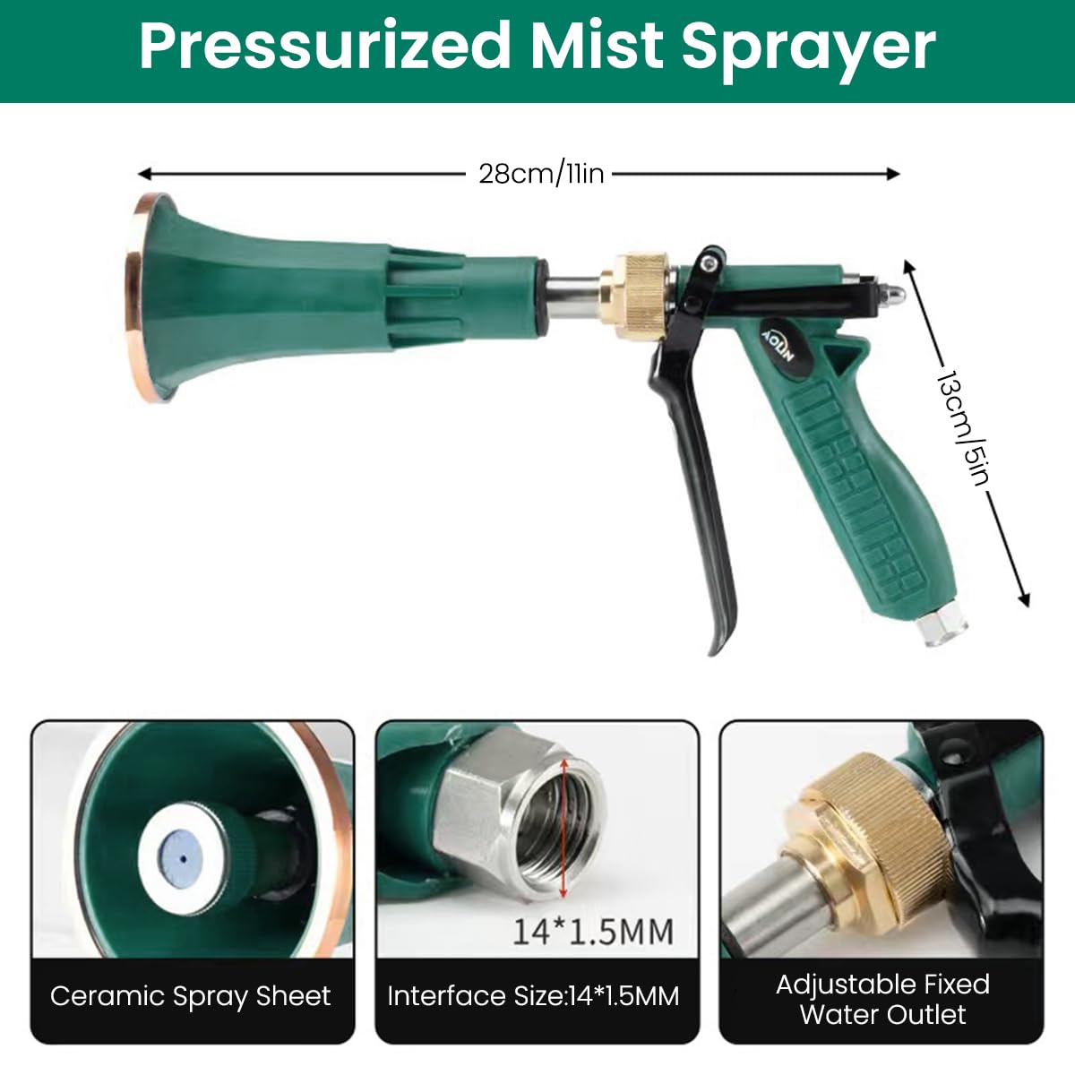 HASTHIP Pressurized Mist Sprayer for Pest Control and Garden Watering with Ceramic Nozzle and Ergonomic Handle | Adjustable Flow Green Plastic Design