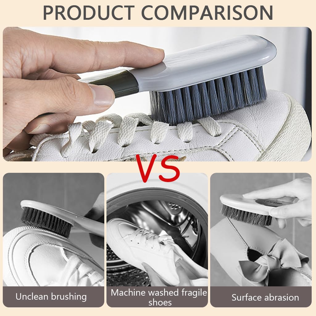 Supvox Clothes Cleaning Brush Set for Shoes and Laundry with Easy Grip ABS Handle | 2 Pack Grey