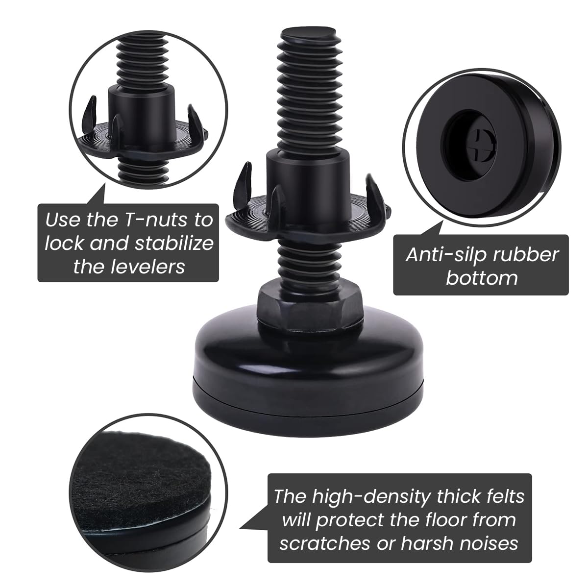 Serplex® 4 Set Adjustable Leveling Feet, Heavy Duty Height Adjustable Table/Furniture Feet Levelers with T- Nut Kit 3/8