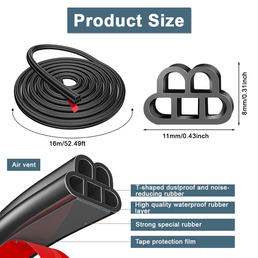 STHIRA Car Door Seal Strip for SUV and Truck featuring Dual Layer Cushioning | 52.5Ft Rubber Weatherproof Trim
