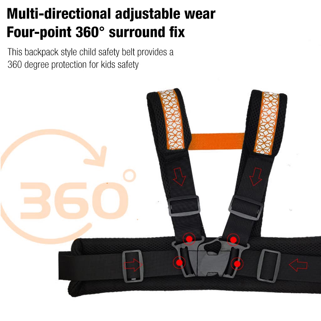 SNOWIE SOFT® Kids Safety Belt for Two Wheeler with Reflective Strips, Portable Seat Belt Children Motorcycle Harness for Motorcycle Bike, Adjustable Safety Harness for Kids (Orange)