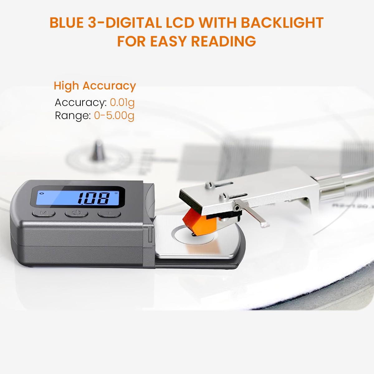 Verilux Stylus Pressure Gauge for Turntable with 0.01g Precision and Blue LCD Display