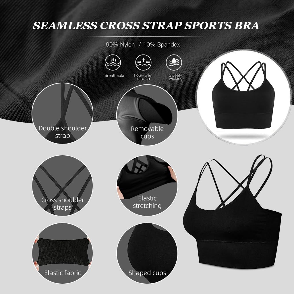 PALAY Sports Bra for Women with Cross Back Straps and Padded Support | Nylon Yoga Top XXL