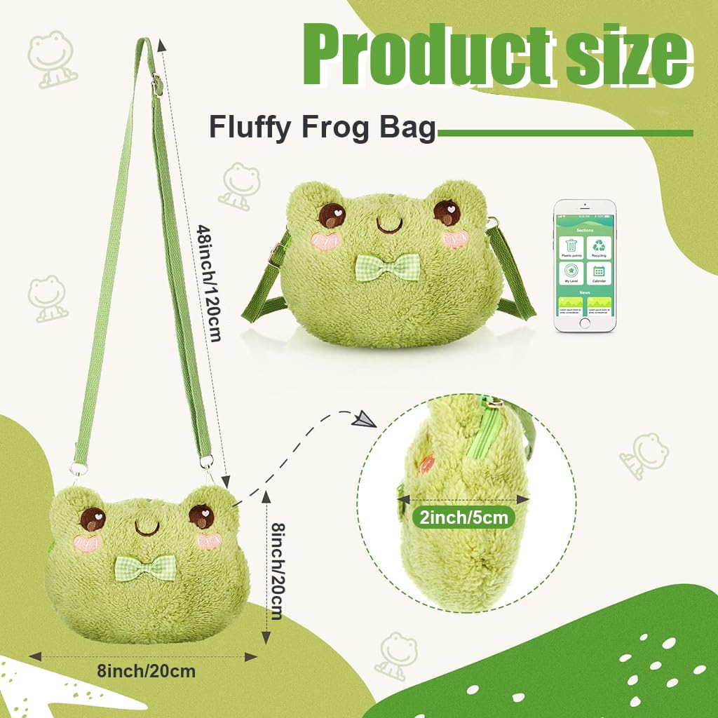 PALAY® Girls Sling Bag Cute Plush Frog Shoulder Bag Sling Bag Crossbody Bag with Adjustable Shoulder Strap Kawaii Fashion Casual Shoulder Bag for Daily Small Phone Bag Gift for Girls