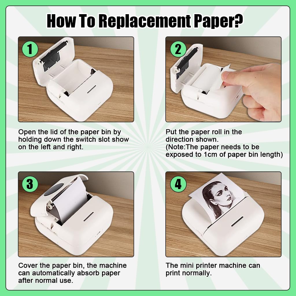 ZORBES Mini Printer for Mobile with Bluetooth Thermal Ink Free Tech and 10 Rolls Paper