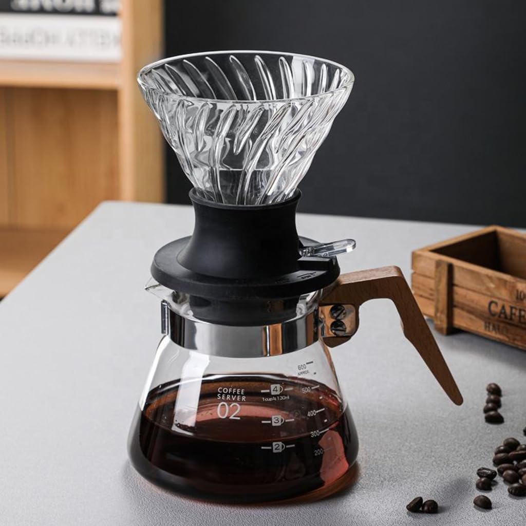 Supvox Coffee Dripper for 1–4 Cups with V60 Size 02 Cone and Silicone Stand | Borosilicate Glass