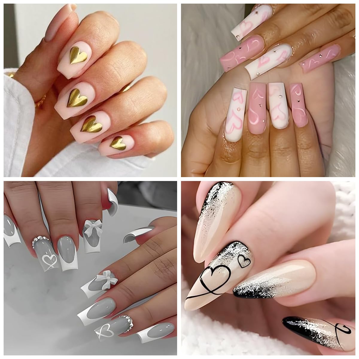 MAYCREATE Heart Nail Stickers for Art and DIY Nails featuring 8 Sheets Black White Pink Designs