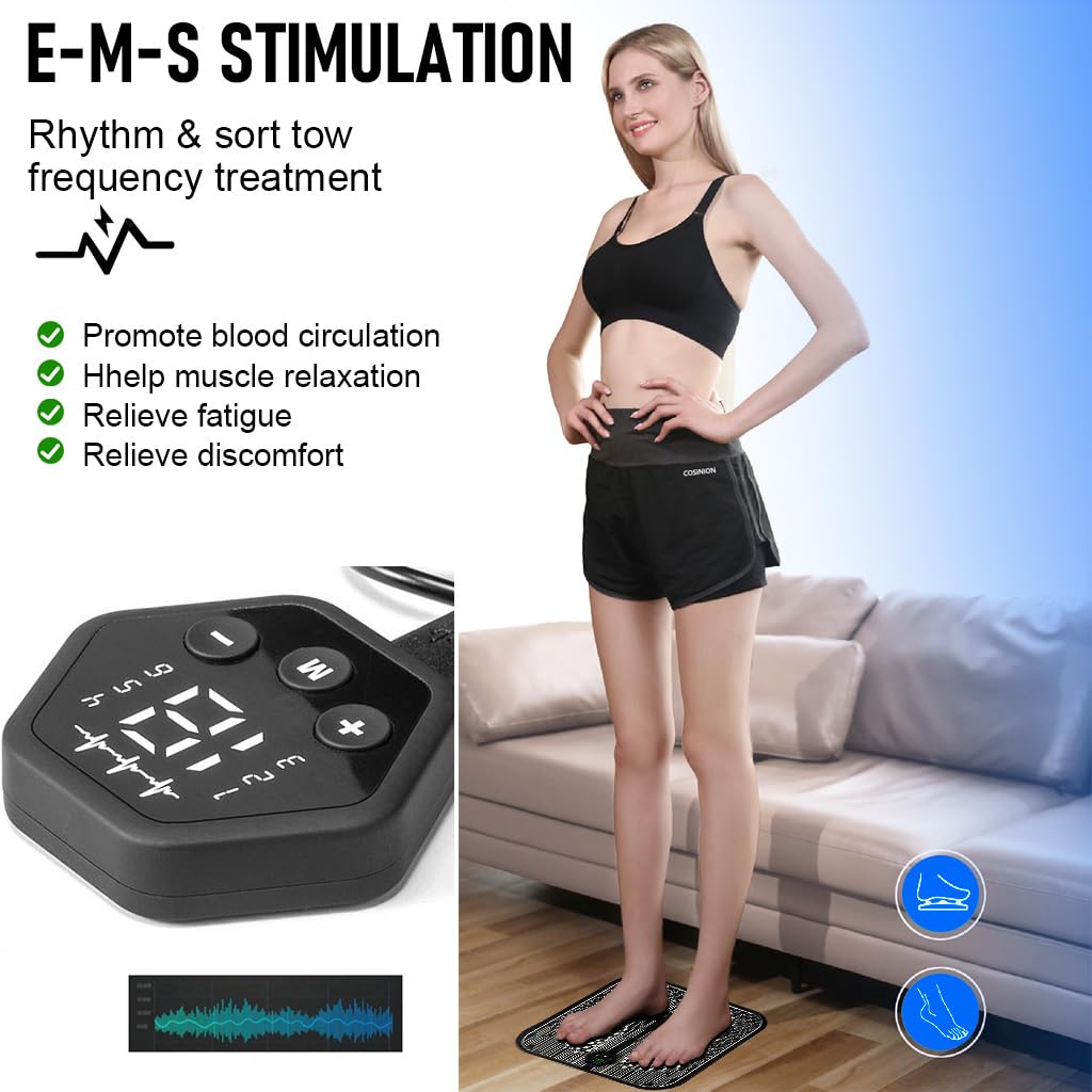 HANNEA Foot Massager for Pain Relief with 6 Modes and 19 Levels featuring EMS Pad | Rechargeable Portable Design