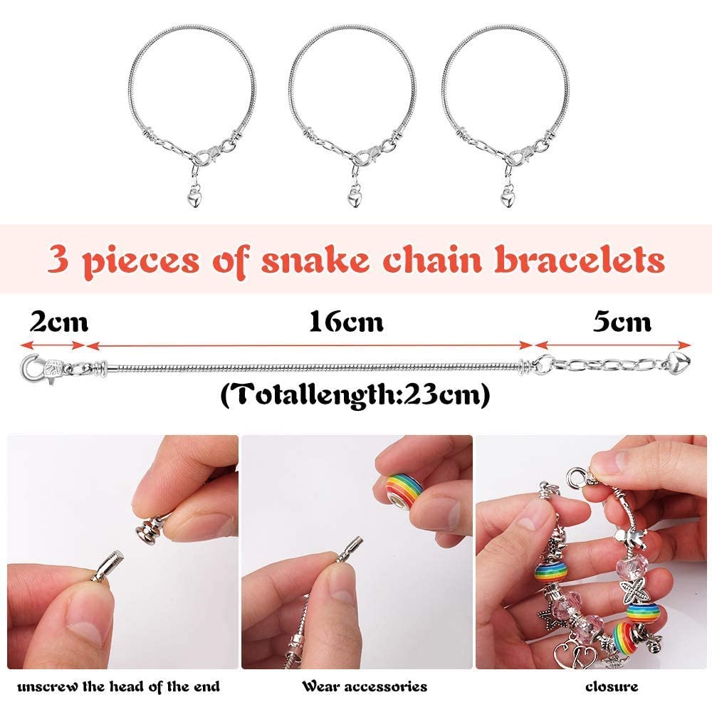 SANNIDHI Beads Charms for Jewellery Making with 3 Bone Chains and 62 Pieces | DIY Bracelet Kit for Kids Girls