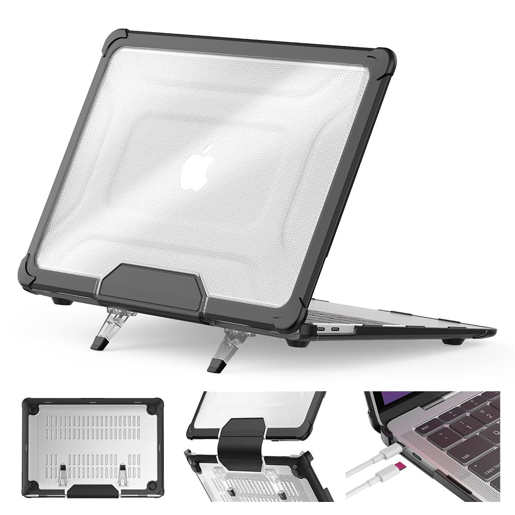 HASTHIP MacBook Air 13.3 inch Case with Folding Kickstand and TPU Bumper Edge | Matte PC Shell