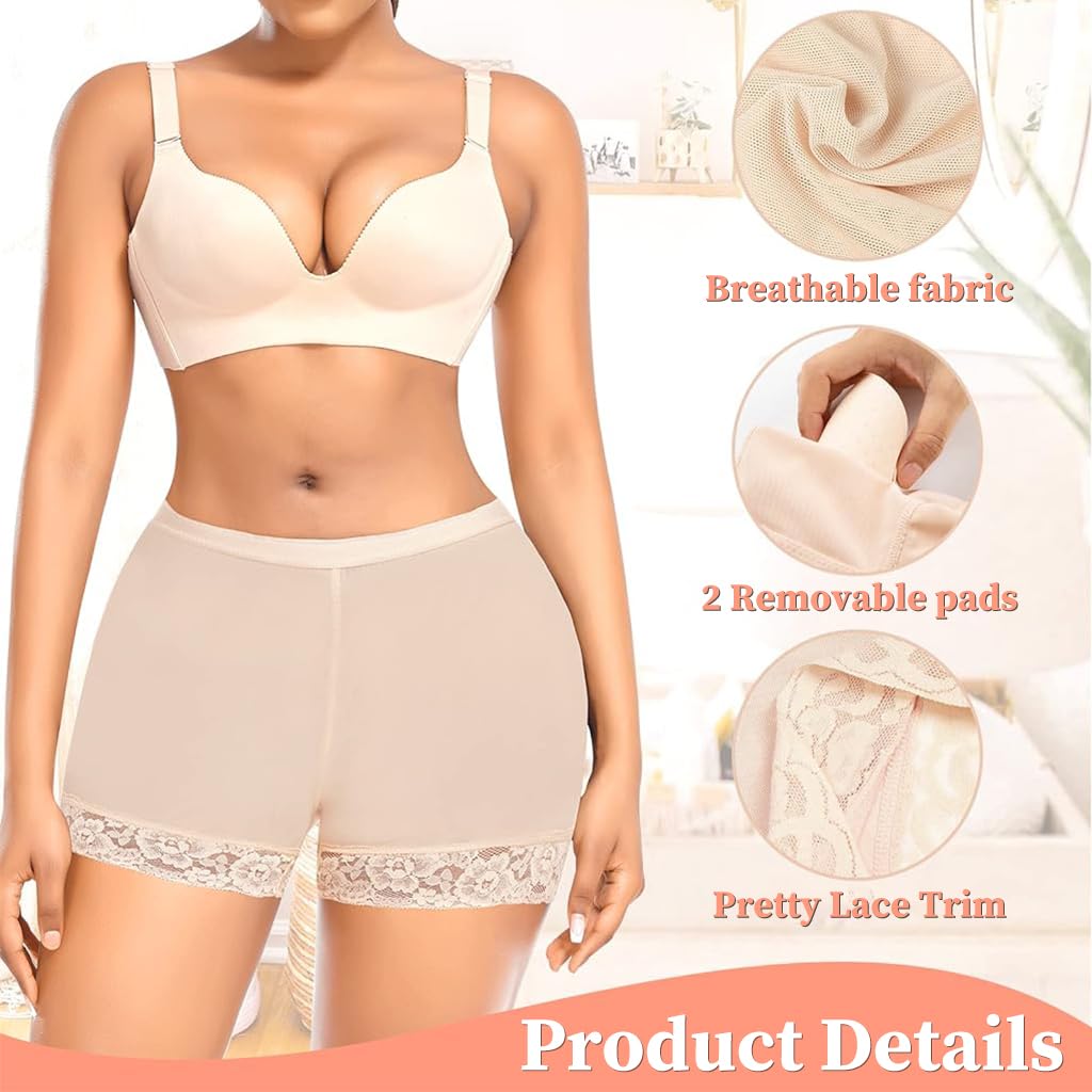 ZIBUYU® Womens Hip Padded Underwear Butt Lifter Panty Invisible Body Shaping Butt Lifting Underwear High Waist Hip Pad Enhancer Shorts, Medium, (Beige) - 1