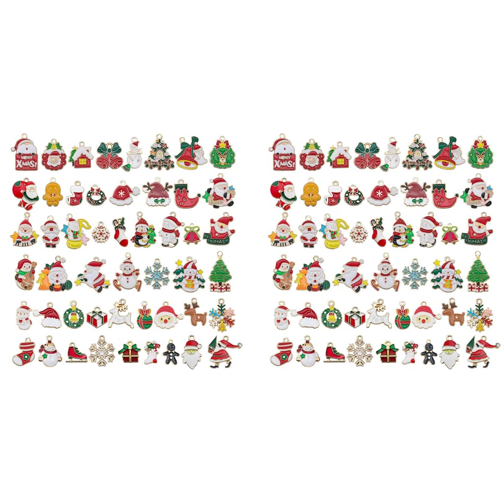 SANNIDHI Christmas Charms for Jewelry Making featuring 50pcs Enamel Gold Plated Pendants | Assorted Designs for Bracelets and Necklaces