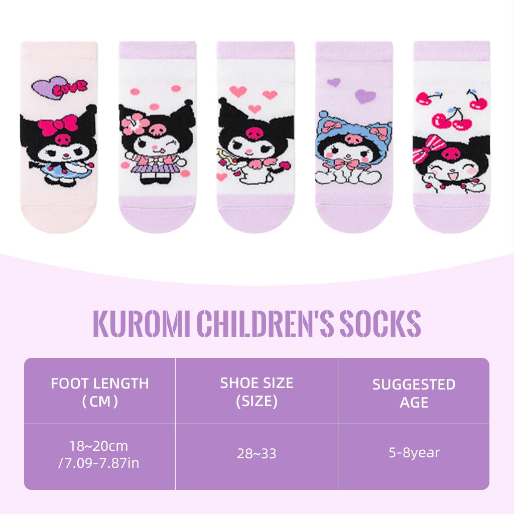 SNOWIE SOFT Kids Socks with Kuromi Cartoon Design Cotton Mesh 5 Pairs for 5–8 Years