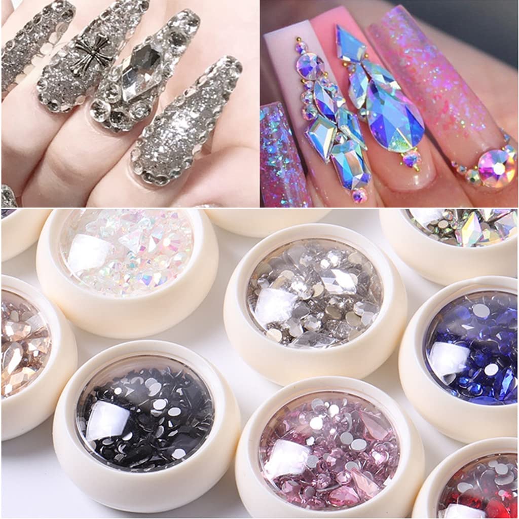 MAYCREATE Nail Art Rhinestones Kit for DIY Nails with 6 Boxes Crystals and Beads | Multi Shape Gems