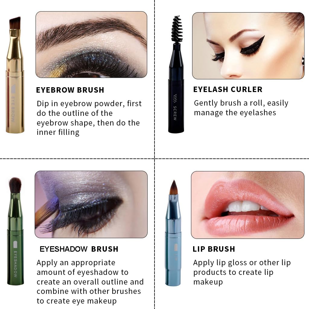 MAYCREATE 4 in 1 Makeup Brush Kit for Travel with 5–6 cm Metal Handles and Dustproof Lid | Nylon Bristles