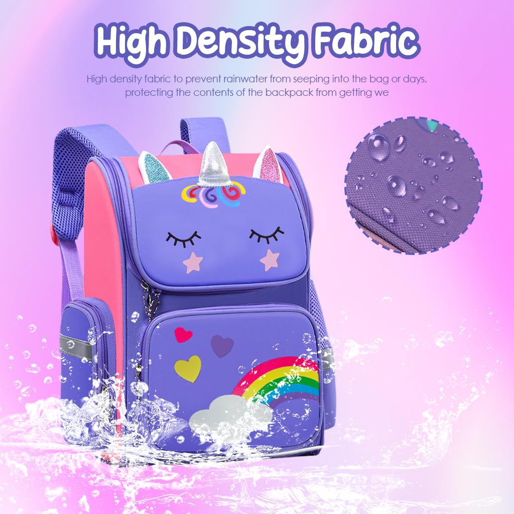 PALAY® Girls School Backpack Unicorn Cartoon Backpack Primary Bookbag Waterproof Backpack for School, Travel, Camping, Burden-relief Backpack School Gift for Kids 7-12 Years Old