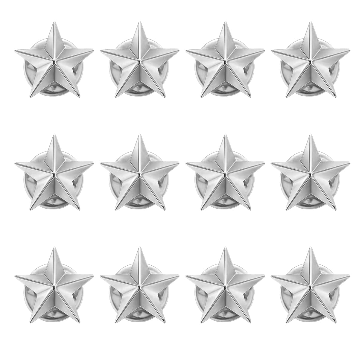 SANNIDHI Star Badge Pins for Bags and Clothes with Pinback Design | 12PCS Silver Metal