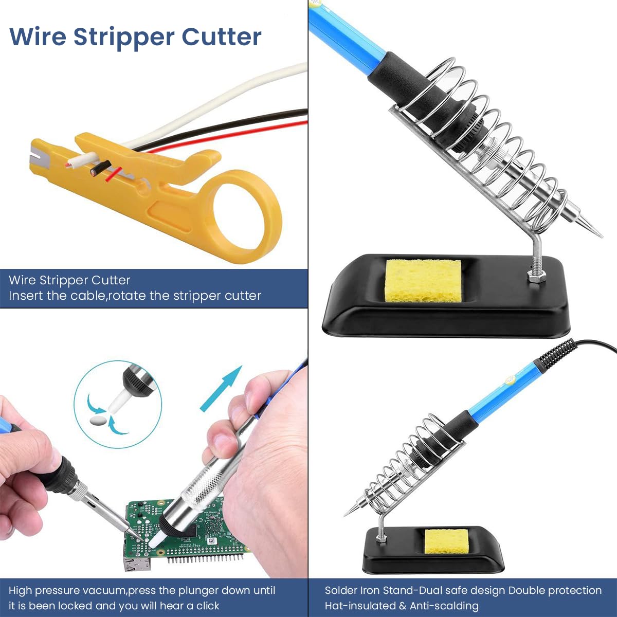 Serplex® 16PCS Soldering Iron Kit, 60W Adjustable Temperature, Digital Multimeter, 5pcs Soldering Tips, Wire, Stand, Desoldering Pump, Tweezers, Soldering Iron, Welding Tool (Battery not included)